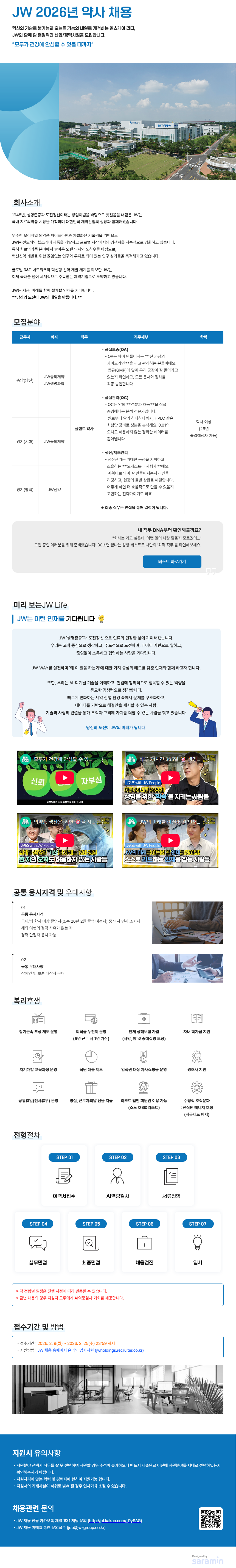 [JW] 2026년 약사 채용 공고 안내